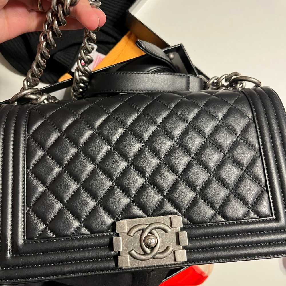 Chanel Black Quilted LeBoy Crossbody Bag with Silver Chain - Picture 2 of 5